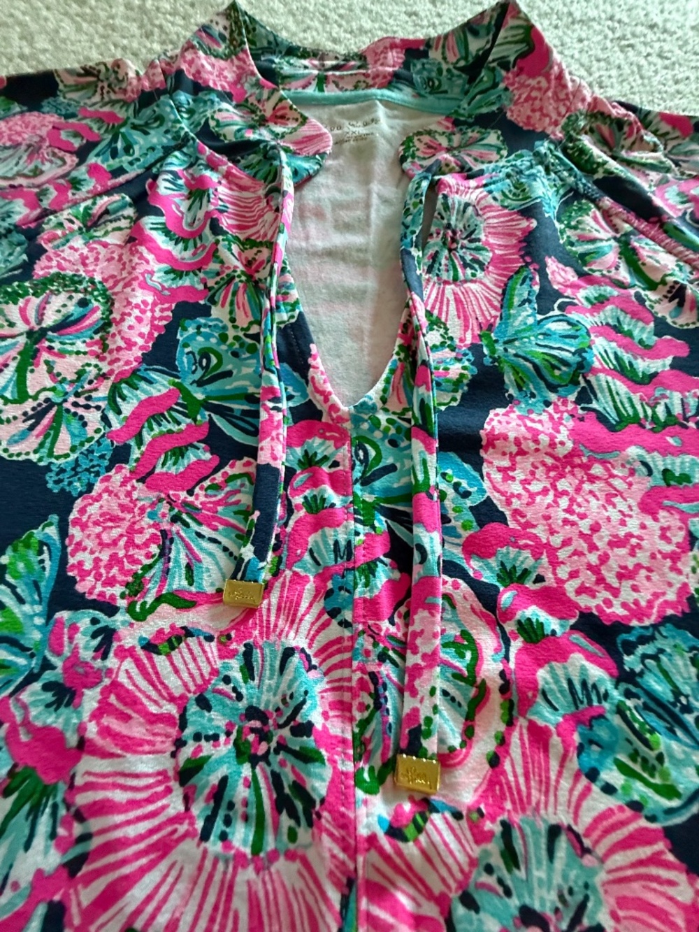 NWT Lilly Pulitzer Cassi UPF 50+ Popover XXL Oyster Bay Navy shroom with a View